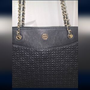 Tory Burch Black Quilted Leather Chain-Handle Tote